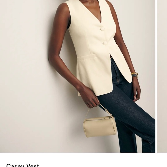 Reformation Cream Vest and Dark Blue Flare Pants - Picture 2 of 6